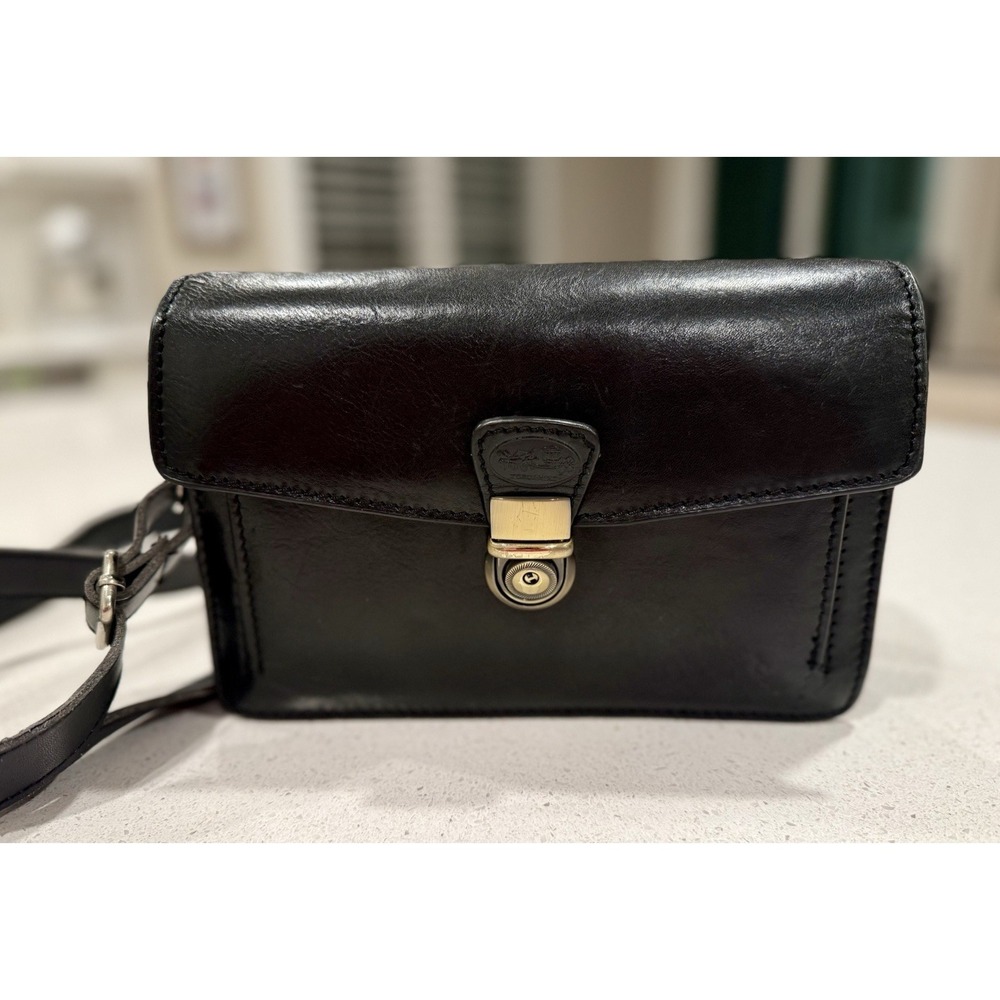 PORTAFOGLI PELLE TOSCANINO TRACOLLA LEATHER WALLET BORSA NERA BORSETTA CROSSBODY